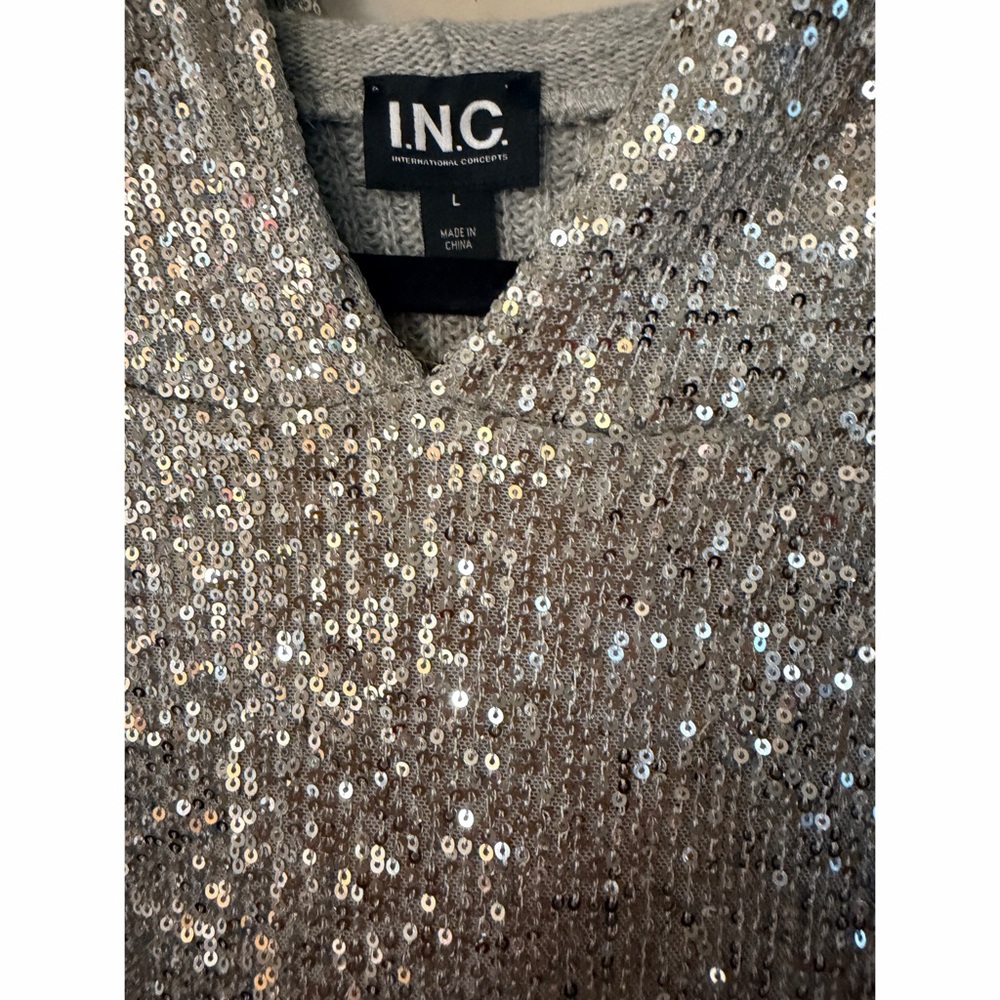 INC International Concepts Silver Sequin V-Neck Pullover - Picture 3 of 7